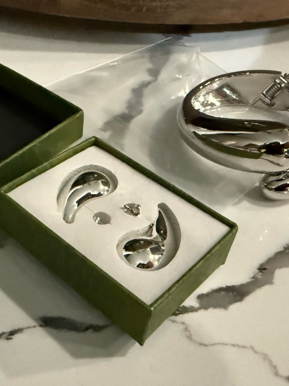 Silver Curved Hoop Earrings and Bracelet Set